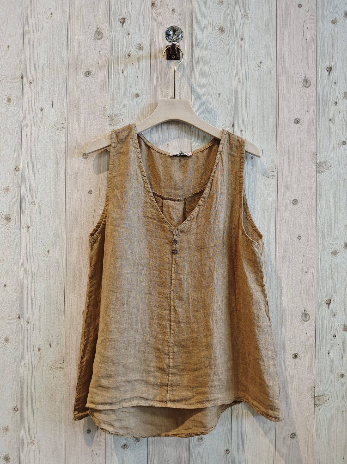 100% LINEN Top: CAMEL