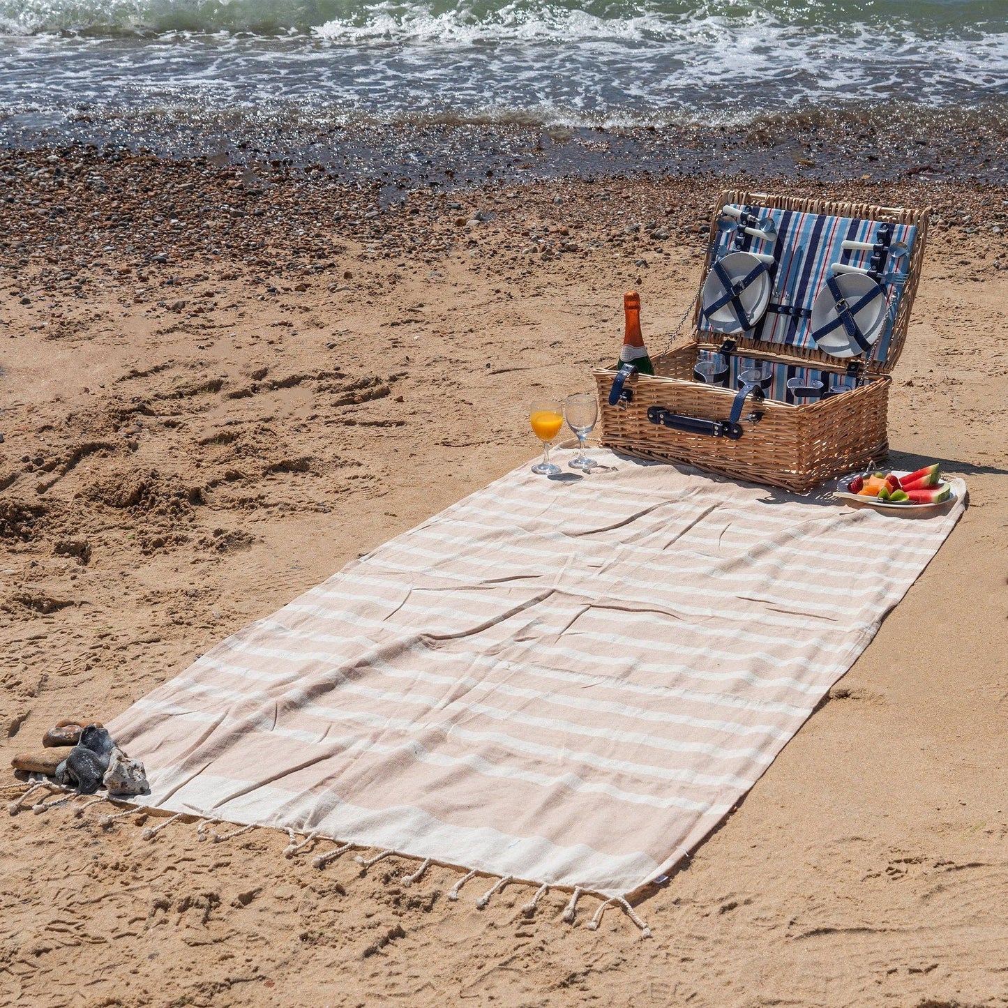 Turkish Beach Towel - Beige Stripe