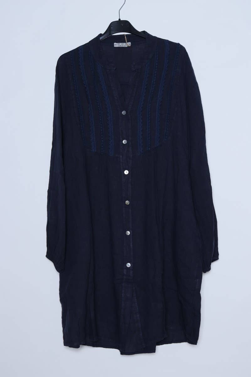 Short Dresses in 100% Linen REF. 14790: Royal blue / Unique