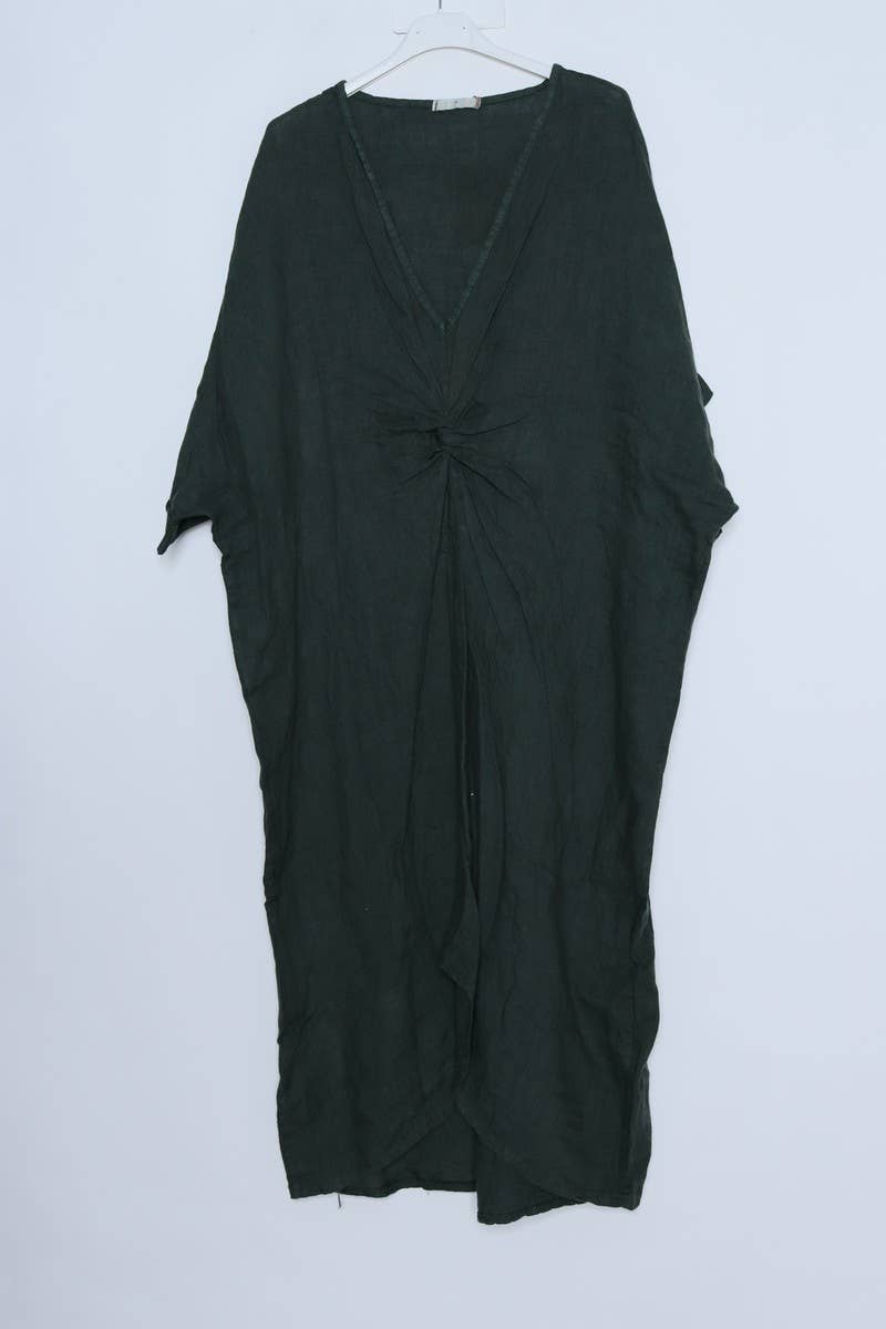 V-neck front swirl long dress  Black