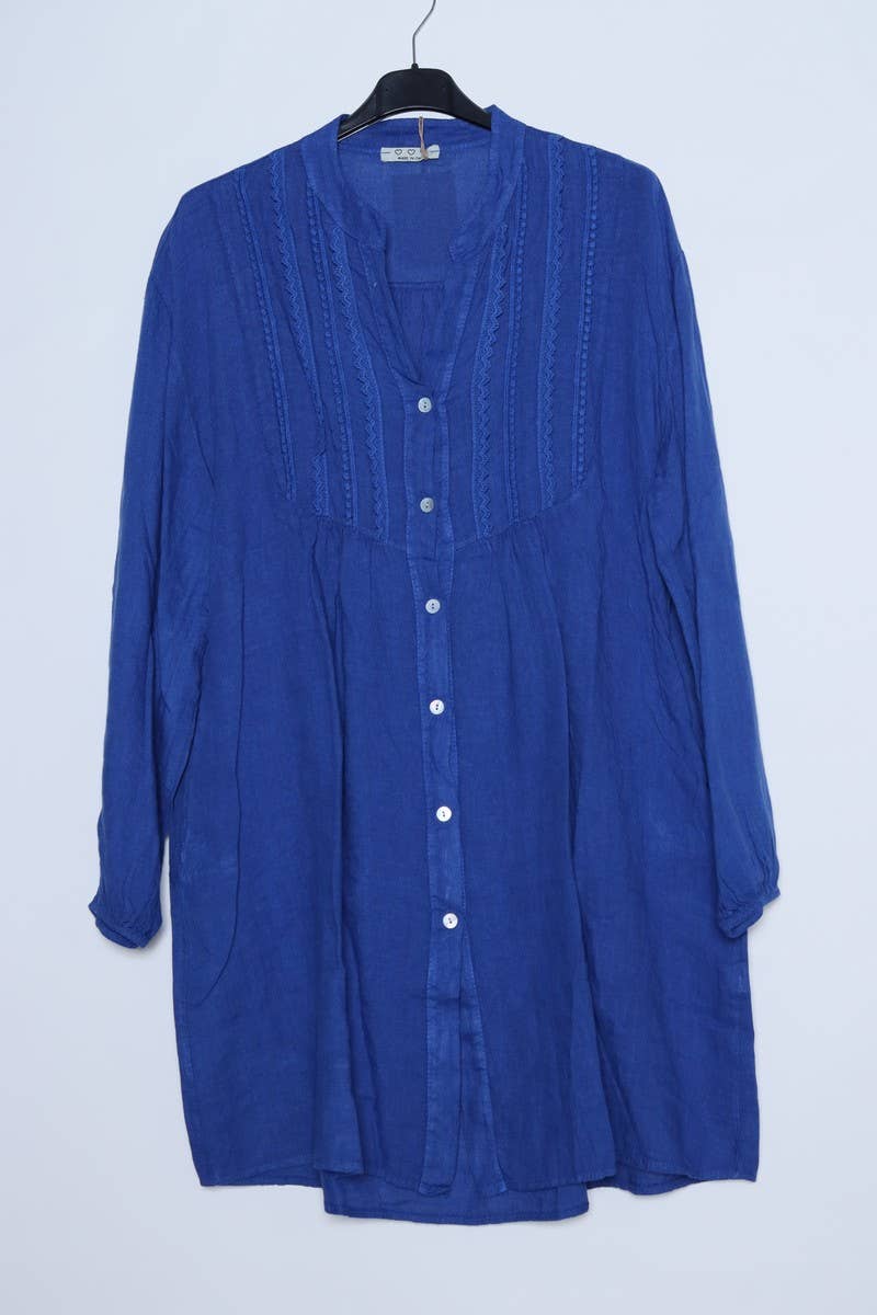 Short Dresses in 100% Linen REF. 14790: Royal blue / Unique