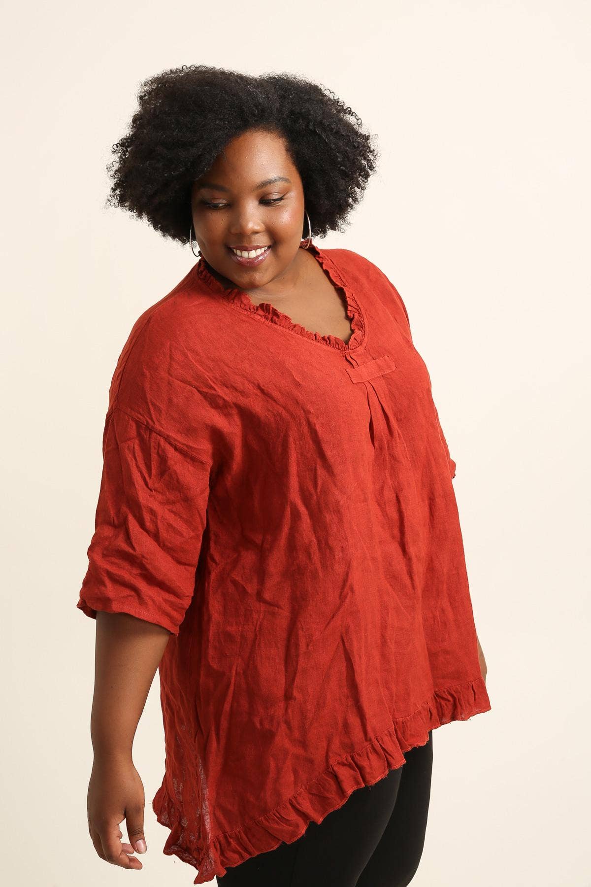 Plus size linen tunic SKU 23661: Chocolate