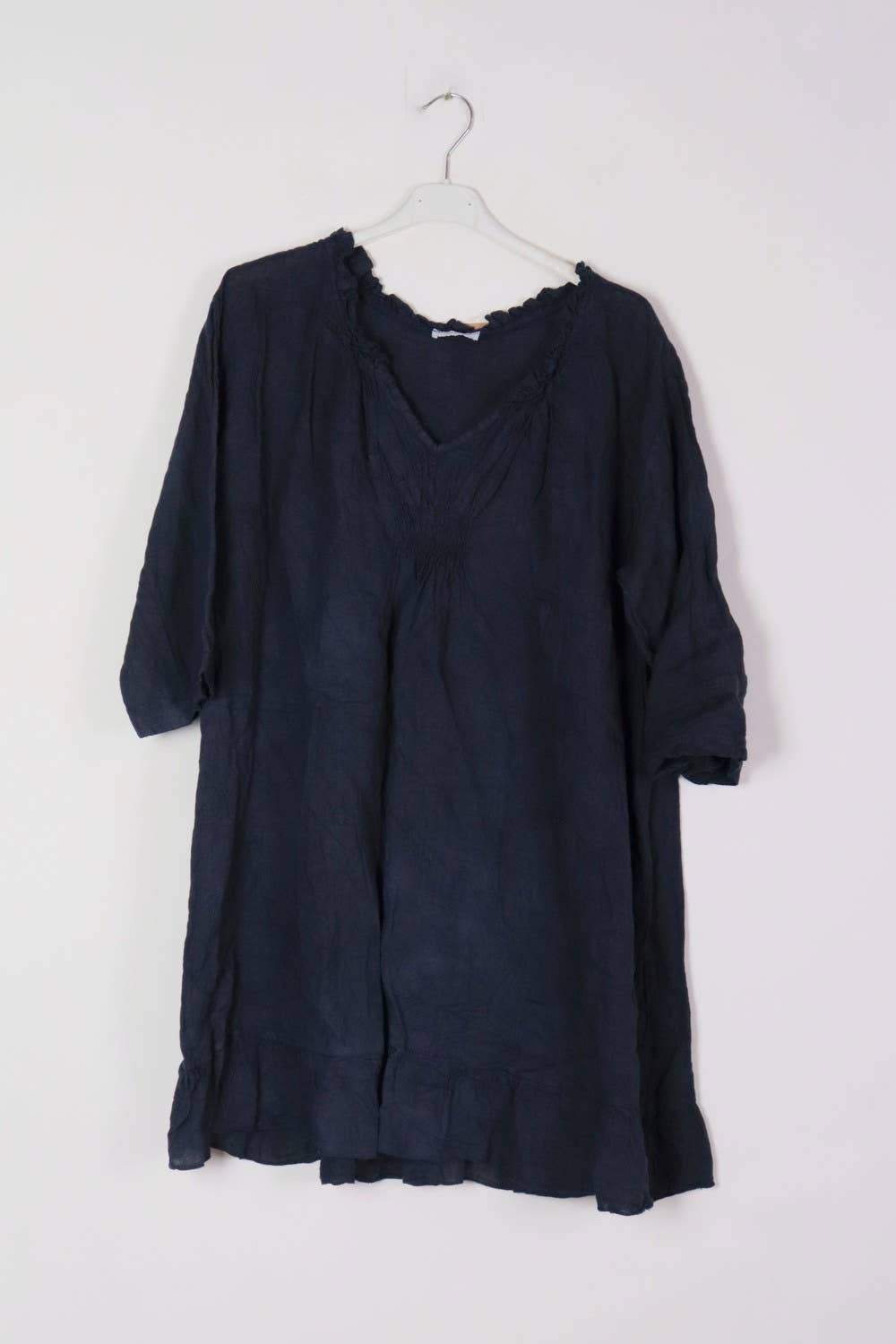 Plus size linen dress V neckline SKU 1628: Jeans blue