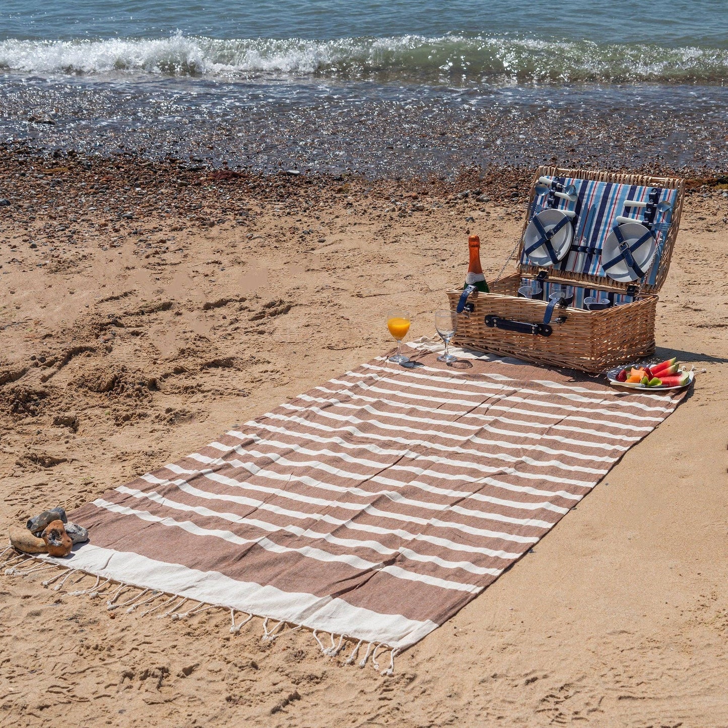 Turkish Beach Towel - Mocha Stripe