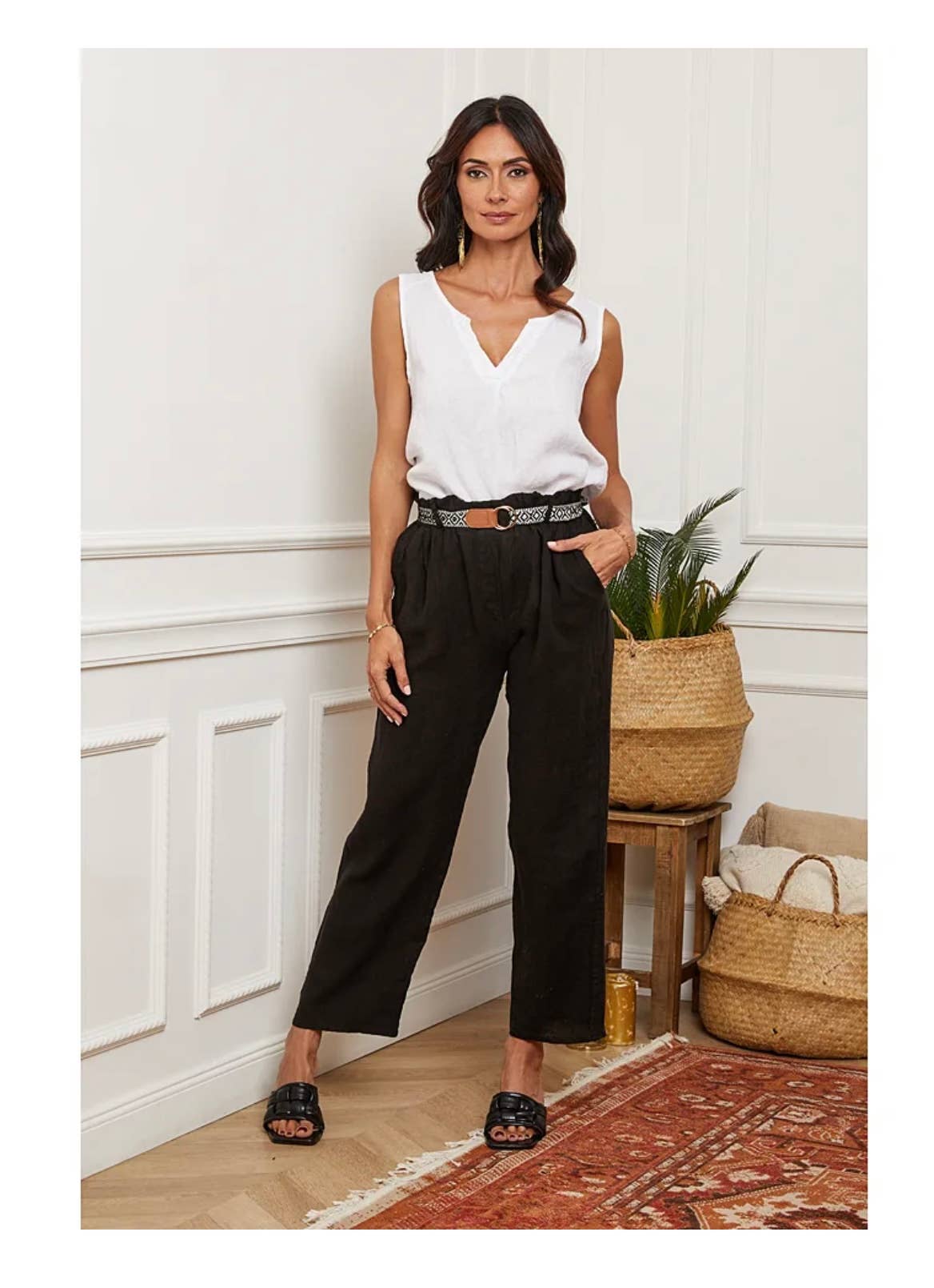 100% Linen Tank Top REF. 38009: Royal blue / Unique