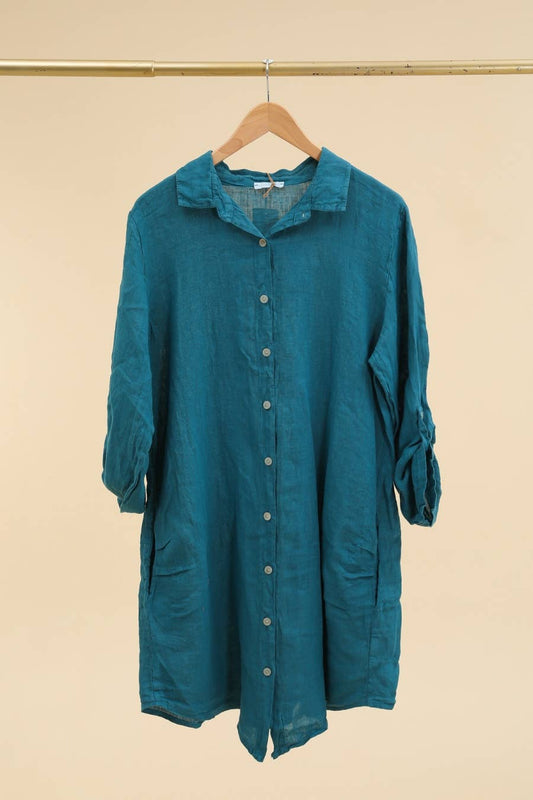 Short Dresses in 100% Linen REF. 197: Duck Blue / Unique