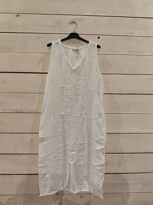 REF 27156 FRINGED DRESSES SLEEVED SILK 100% LINEN: white