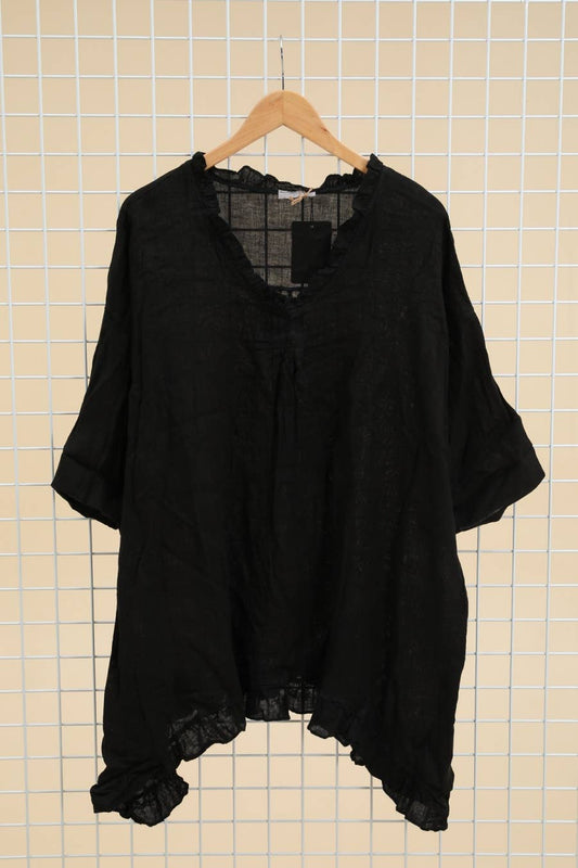 Plus size linen tunic SKU 23661: Black