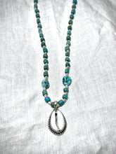 Load image into Gallery viewer, Silver turquoise with cowrie shell necklace
