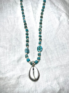 Silver turquoise with cowrie shell necklace