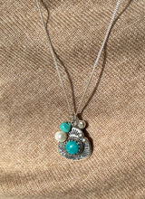 Load image into Gallery viewer, Navo Turquoise and silver pendant with silver and pearl drops
